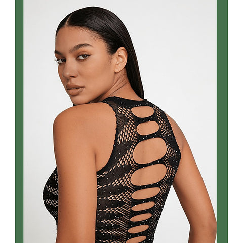 Strappy Rhinestone Sleeveless Bodysuit by Love In Leather