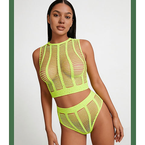 Rhinestone Two Piece Lingerie Set by Love In Leather