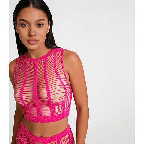 Rhinestone Two Piece Lingerie Set by Love In Leather