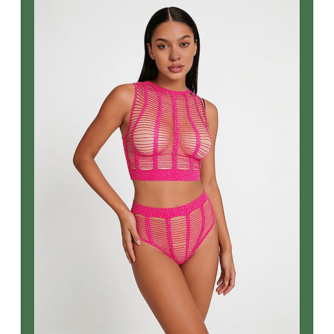 Rhinestone Two Piece Lingerie Set by Love In Leather