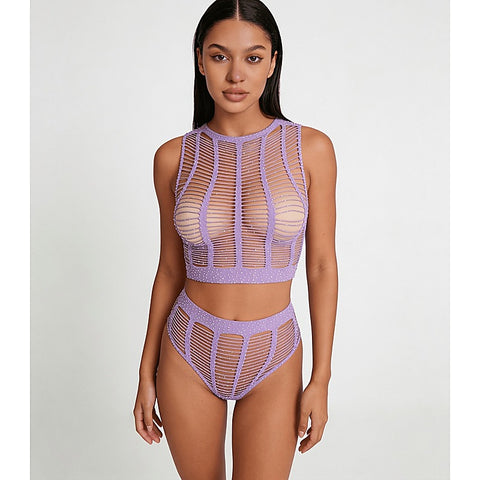 Rhinestone Two Piece Lingerie Set by Love In Leather