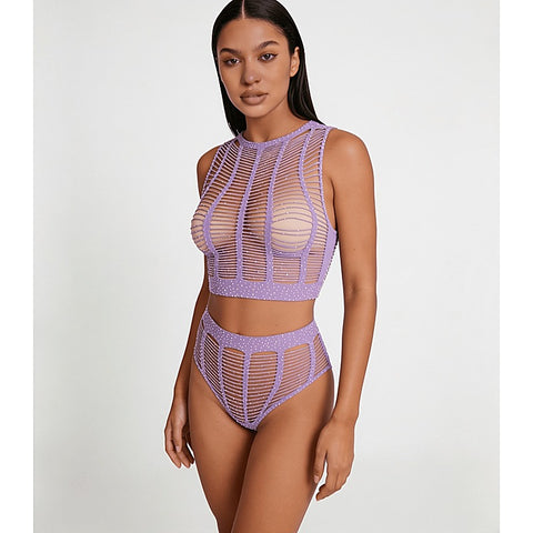 Rhinestone Two Piece Lingerie Set by Love In Leather