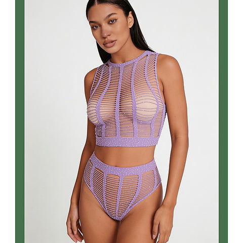 Rhinestone Two Piece Lingerie Set by Love In Leather