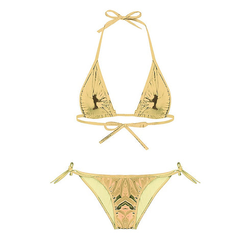 Metallic Ruched Tie Side Micro Bikini by Love In Leather