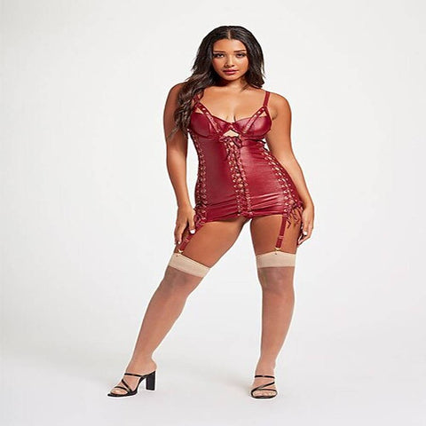 Midnight Love Vegan Leather Two Piece Chemise and Panty Set