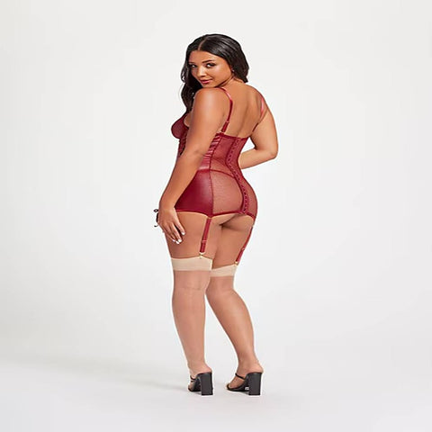 Midnight Love Vegan Leather Two Piece Chemise and Panty Set