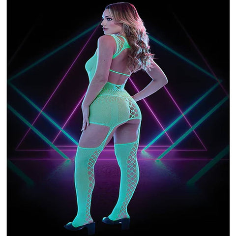 Glow In The Dark Fishnet Keyhole Bodystocking