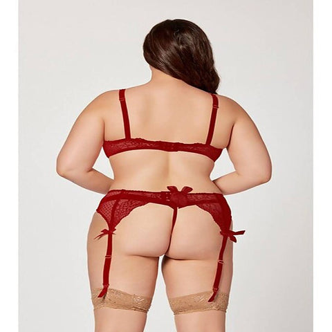 3 Piece Jacquard Bra Garter Belt And Panty Set