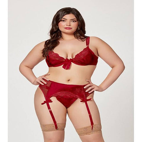3 Piece Jacquard Bra Garter Belt And Panty Set