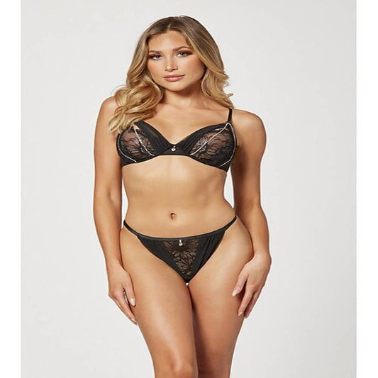 Two Piece Mesh and Rhinestone Bra And Panty Set