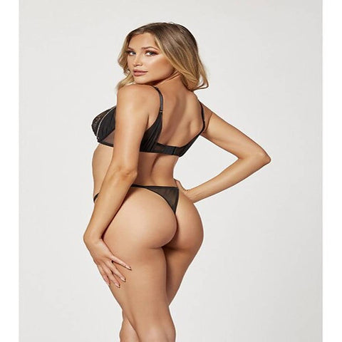Two Piece Mesh and Rhinestone Bra And Panty Set