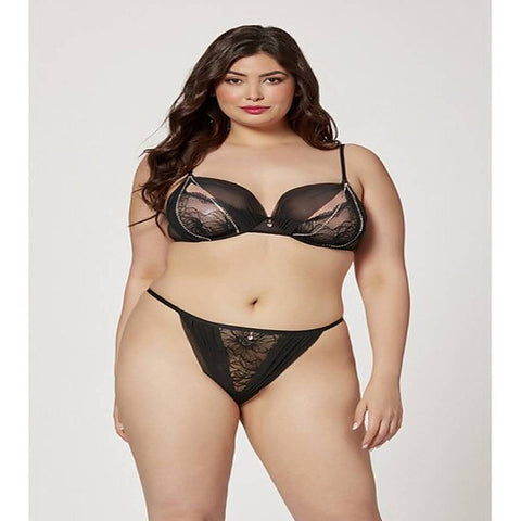 Two Piece Mesh and Rhinestone Bra And Panty Set