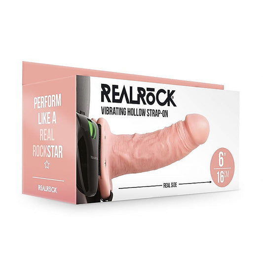 REALROCK Vibrating Hollow Strap-On Dildo Flesh by Shots Toys