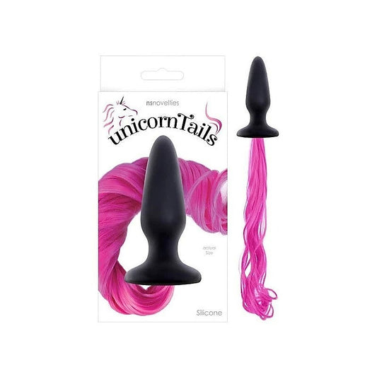 Unicorn Tails Black Butt Plug with Pink Pony Tail