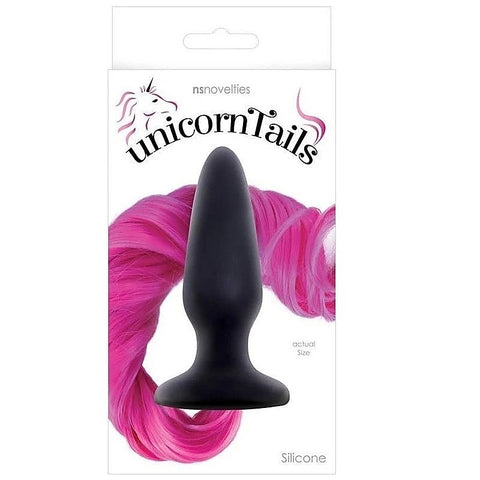 Unicorn Tails Black Butt Plug with Pink Pony Tail