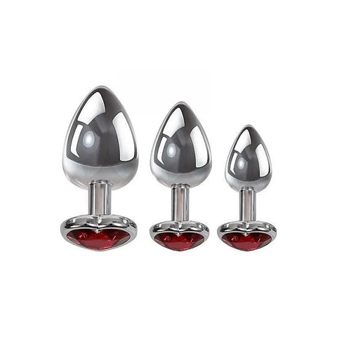 Three Hearts Gem Metallic Anal Plug Set by Adam & Eve
