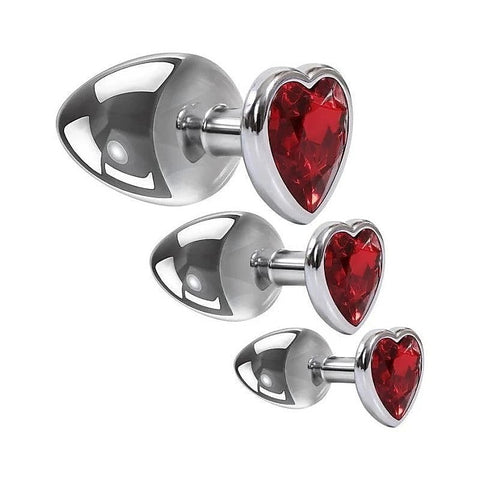 Three Hearts Gem Metallic Anal Plug Set by Adam & Eve