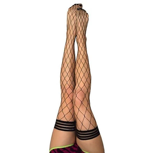 MICHELLE Large Diamond Black Net Thigh Highs by Kixies