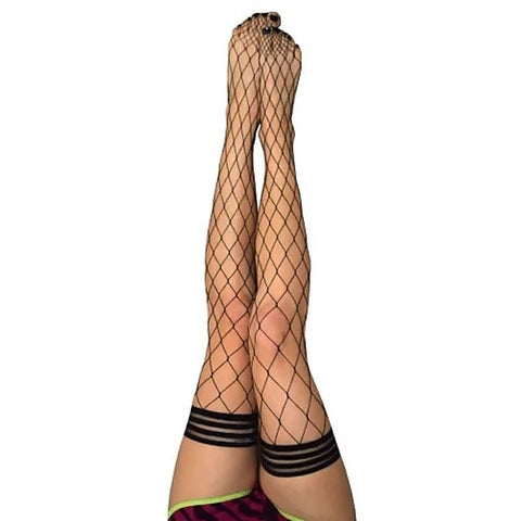 MICHELLE Large Diamond Black Net Thigh Highs by Kixies