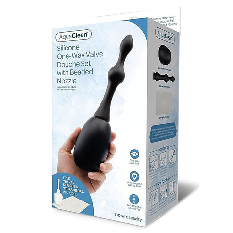 AquaClean Silicone 1-Way Valve Douche Set with Butt Plug Nozzle