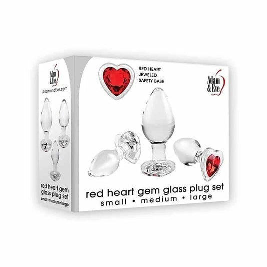 Red Heart Gem Glass Butt Plug Set by Adam & Eve