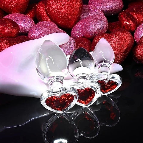 Red Heart Gem Glass Butt Plug Set by Adam & Eve