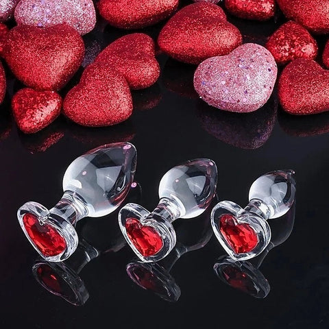 Red Heart Gem Glass Butt Plug Set by Adam & Eve
