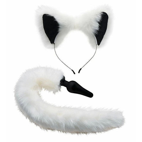Tailz White Fox Tail Anal Plug and Ears Set by XR Brands