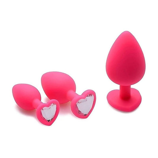 Pink Hearts Silicone Anal Plugs 3 Piece by XR Brands