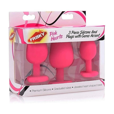 Pink Hearts Silicone Anal Plugs 3 Piece by XR Brands