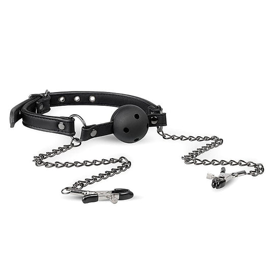 Open Ball Gag With Nipple Clamps by Easytoys