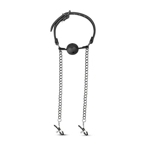 Open Ball Gag With Nipple Clamps by Easytoys