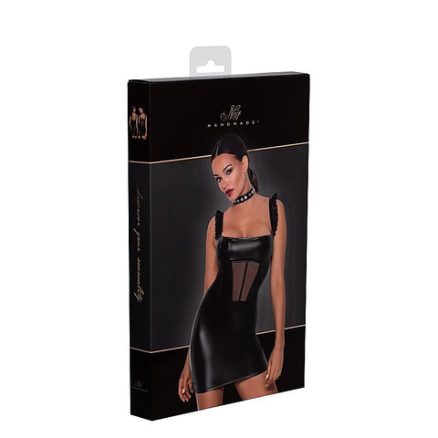 Power Wetlook Short Dress With Front Tulle Inserts Black