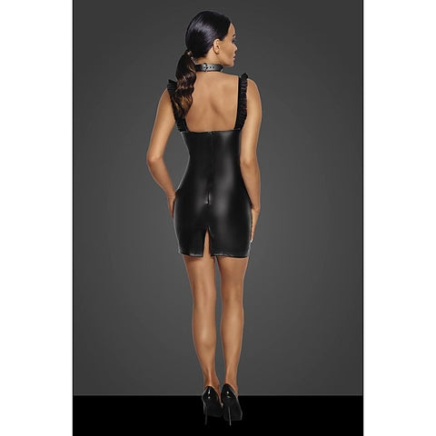 Power Wetlook Short Dress With Front Tulle Inserts Black
