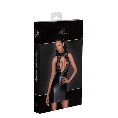 Power Wetlook Short Dress With Skirt and Tulle Top Black
