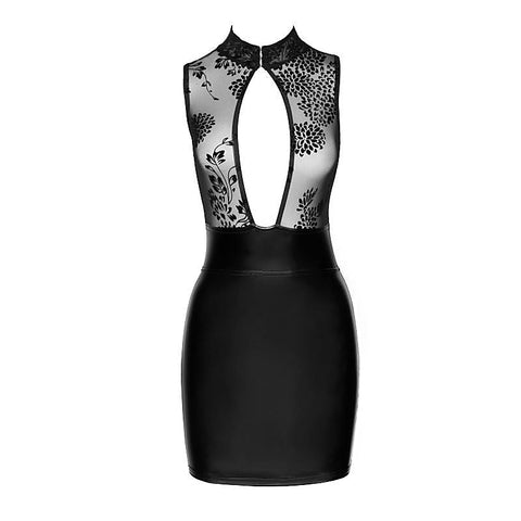 Power Wetlook Short Dress With Skirt and Tulle Top Black