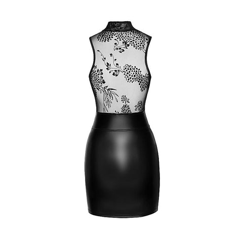Power Wetlook Short Dress With Skirt and Tulle Top Black
