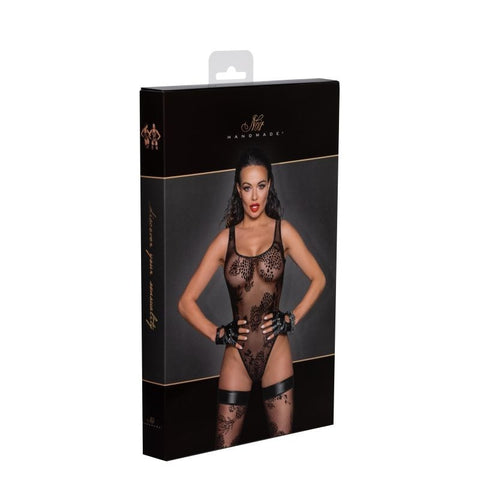Tulle Bodysuit w/ Patterned Flock Embroidery