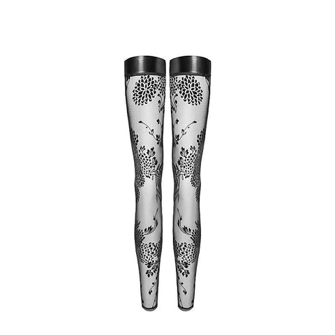 Tulle Stockings with Patterned Flock Embroidery