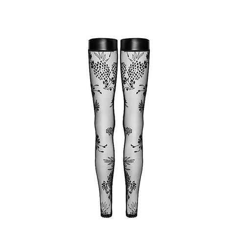 Tulle Stockings with Patterned Flock Embroidery