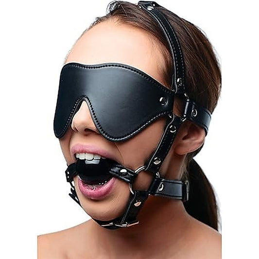Strict Blindfold Harness With BDSM Play Ball Gag