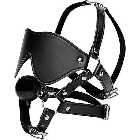 Strict Blindfold Harness With BDSM Play Ball Gag
