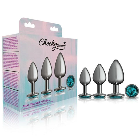 Cheeky Charms Round Metal Butt Plug Gunmetal Kit w/ Jewel