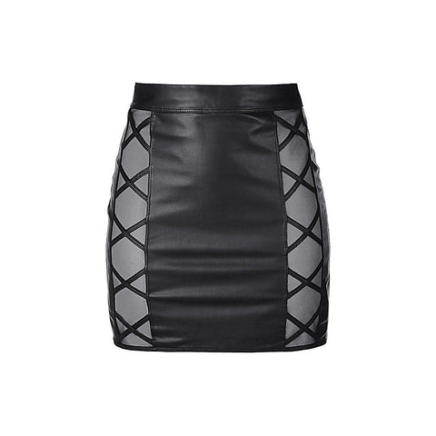 Stretch Wetlook Mesh Criss Cross Women Skirt