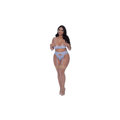 Exposed Lingerie Demi Bra Garter and Thong Set by Magic Silk