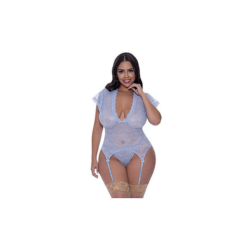 Exposed Lingerie Cap Sleeve Basque and Thong Set