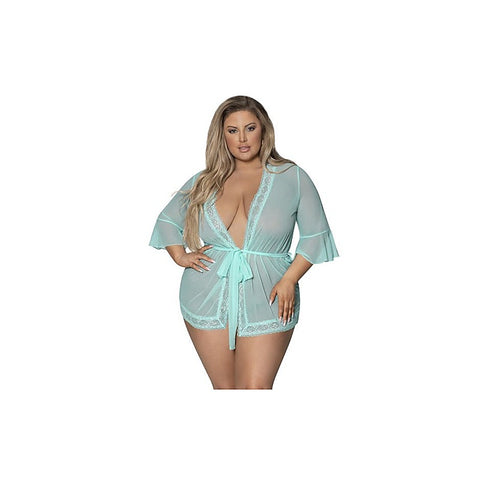 Exposed Lingerie Womens Robe with Lace Trim by Magic Silk