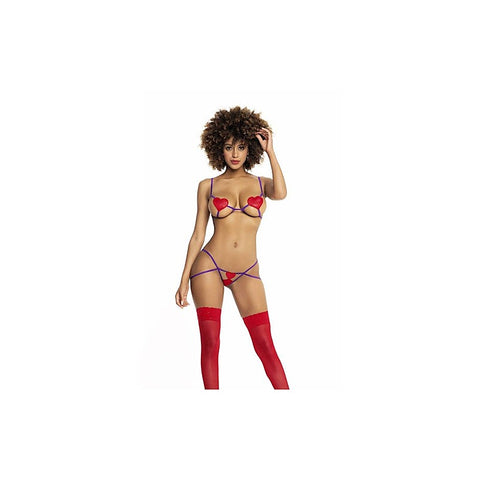 2 Piece Purple Elastic Red Heart Applique Set by Mapale