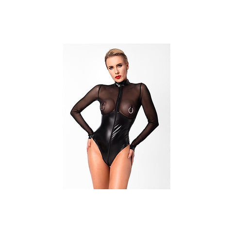 Edge Wetlook and Mesh Bodysuit by Noir Handmade