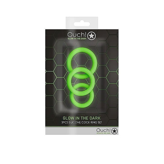 OUCH! Luminescent Pleasure Cock Rings by Shots Toys